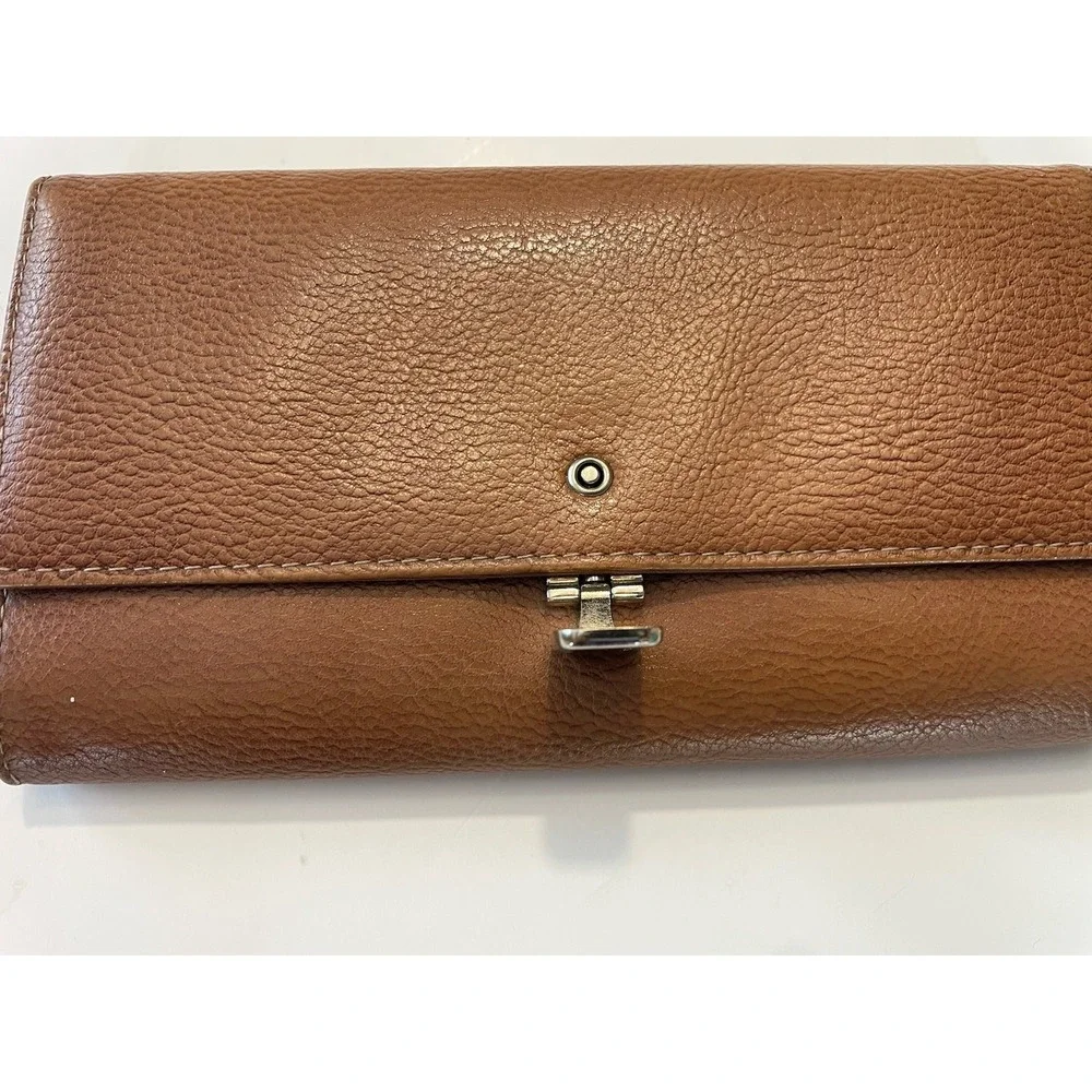 Liz Claiborne‎ Brown Clutch Wallet Snap Closure Checkbook Organizer Faux Leather